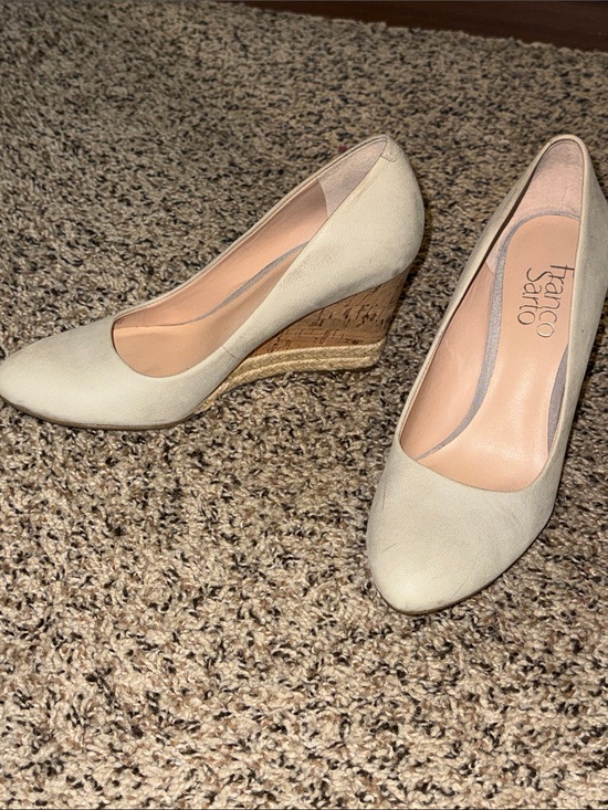 Franco Sarto Shoes - Franco Sarto Light Beige Leather Wedge Pumps